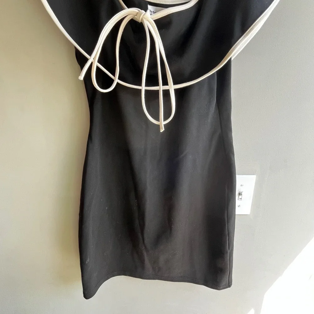 BY THE WAY Black Mini Dress with Contrast White Collar Minimalist Guest L